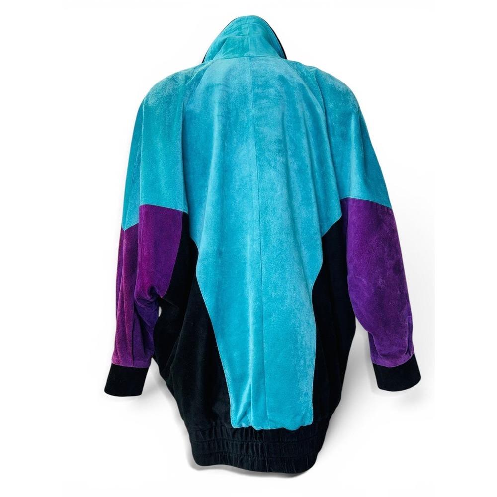 Rare Vintage Mary Hoffman Black, Teal, Purple Suede Color Block Suede Jacket M - Picture 8 of 11